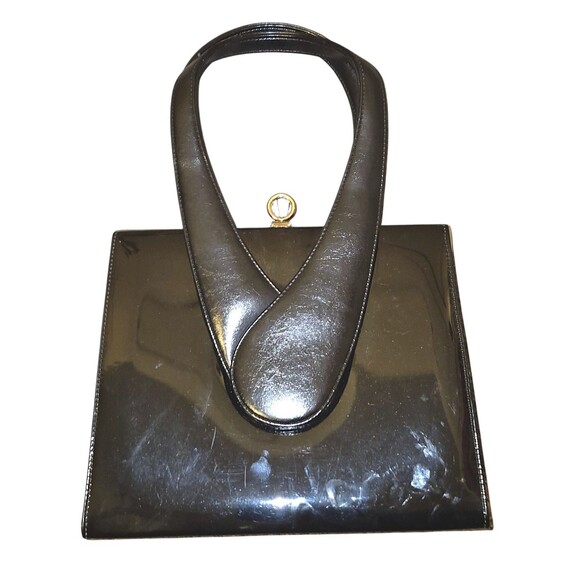 Francois Of California Patent LeatheBlack purse Classic Retro with gold hardware - Picture 1 of 6